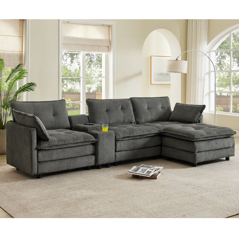 Oversized Modular Sectional Sofa With Multi Functional Console