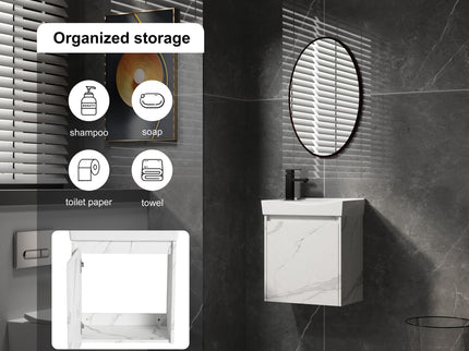 Modern Bathroom Vanity With Ceramic Basin, Wall Mounted Floating Sink Combo, Storage Cabinet