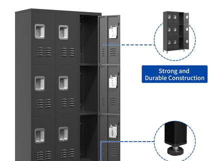 9 Door Lockers With Lock For Secure Storage And - Black