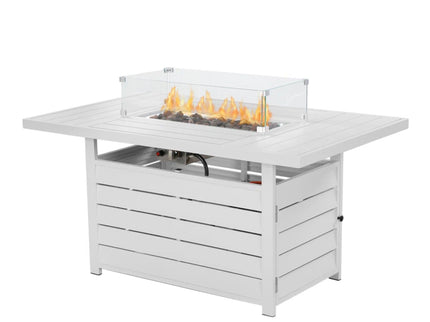 Rectangular Propane Fire Pit Table With Burner, Lava Rock, Waterproof Cover