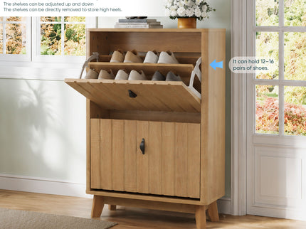 Entryway Shoe Cabinet With Flip Down Storage, Ultra Thin Freestanding Design For Home Use - Oak