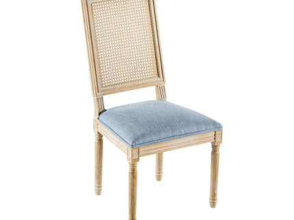 French Country Dining Chair With Rectangular Cane Backrest And Smooth Upholstered Seating