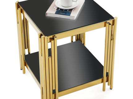 Square End Table With Tempered Glass Top For Living Room