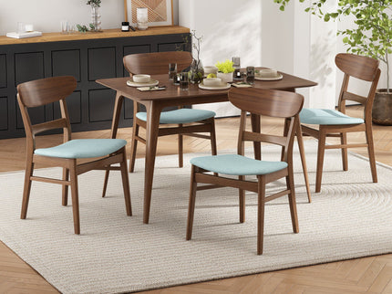5 Piece Dining Set & 1 Table And 4 Upholstered Chairs - Mint / Walnut