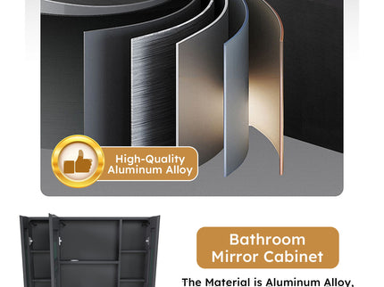 Aluminium Medicine Cabinet Mirror With LED Light And Defogging Function - Gray