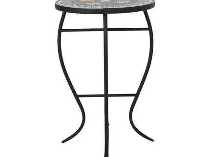 Outdoor Side Table With Tile Mosaic Table Top - Black