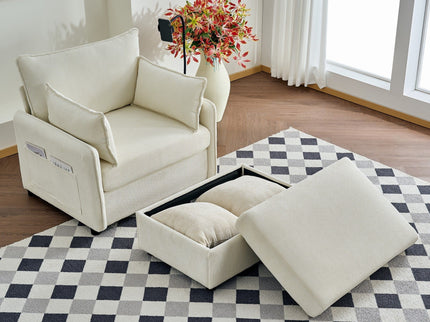 Comfy Oversized Chaise Lounge Chair With Ottoman And Storage