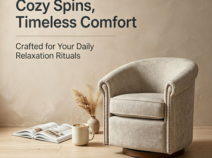Barrel Swivel Accent Chair, 360 Degree Rotating For Living Room - Sand