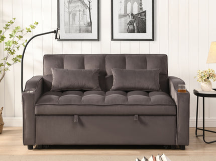 Modern Loveseat Futon Sofa With Pullout Bed, Adjustable Reclining Backrest, Toss Pillows
