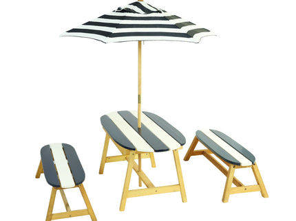 Naturally Playful Kids Picnic Table With Umbrella, Indoor / Outdoor Fun - Blue / White Stripes