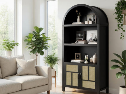 Arched Pantry Cabinet With Adjustable Storage & Doors - Black