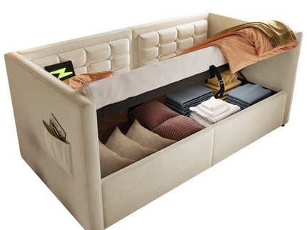 Upholstered Daybed With Hydraulic Storage And USB / Type - C Charging
