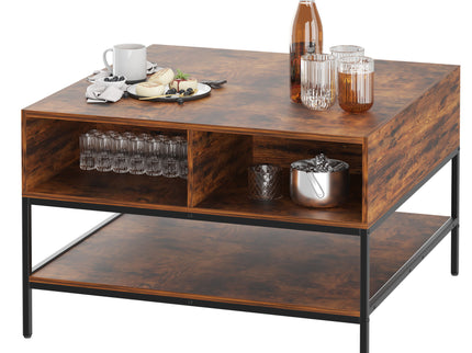 Rustic Flip Top Coffee Table With Hidden Storage - Black / Brown