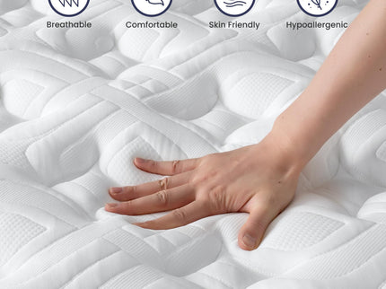 14" King Hybrid Mattress, Memory Foam & Pocket Spring Bed, Cooling, Pressure Relief, Back & Hip Support - Gray / White