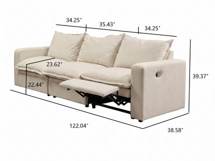 Plush Pillow Top Reclining Sofa, 3 Seat - Cream Beige