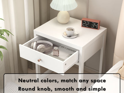 Nightstand With Drawer, Minimalist Bedside Table, Compact End Table For Bedroom - White