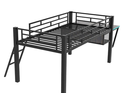 Modern Gaming Mid Loft Bed With Desk And LED Lights