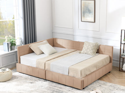 Mid-Century Storage Upholstered Tufted Bed Frame With Backrest And Armrests