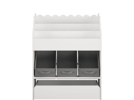 Bookshelf With Storage Bins And Drawer, Multi Functional Book Organizer For Toddlers - White