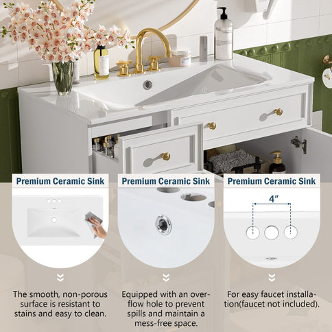 Bathroom Vanity With Sink, Soft Close Doors, Adjustable Shelves