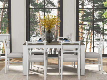7 Piece Dining Set With Extendable Table, 2 Drawers & 6 Upholstered Chairs