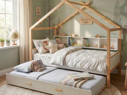 House Bed With Bookshelf Storage