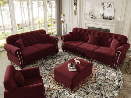 Upholstered Sofa Set With Nailhead Trim And Rolled Armrests, Includes Pillows