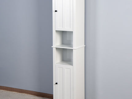 Wooden Bathroom Floor Storage Cabinet With 2 Doors And 6 Shelves - White