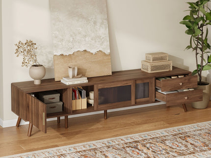 Doors TV Stand For TVs Up To 85", Entertainment Center With Storage Cabinets, TV Media Console Table For Living Room - Natural