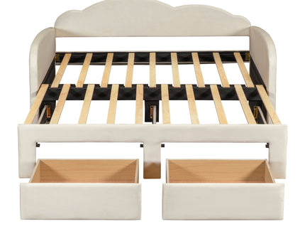 Upholstered Daybed With Cloud-Shaped Backrest, Trundle & 2 Drawers And USB Ports