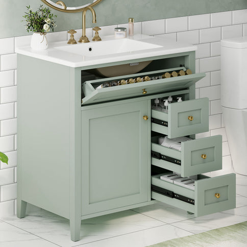 Bathroom Vanity With Sink, 3 Drawers And Adjustable Shelf