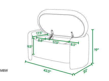 Fuji - Oval Storage Bench, Upholstered - Ivory White