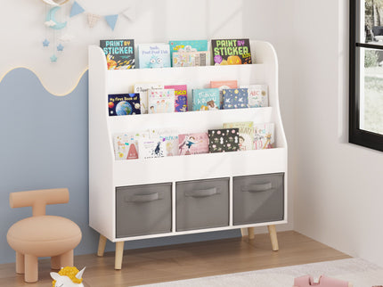 Bookshelf With 3 Bins, Storage Shelf For Toys And Books