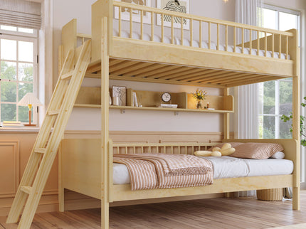Bunk Bed With 3 Storage Shelves, Adjustable Ladder Left Or Right