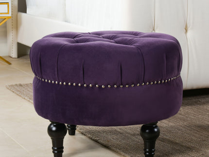 Dawn - Tufted Round Ottoman Nailhead Accents - Purple