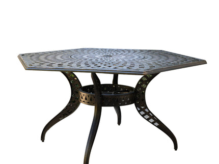 Outdoor Cast Aluminum Dining Table With Lattice Top And Umbrella Hole - Black
