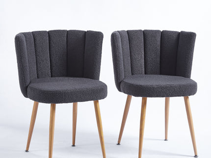 Modern Dining Chair (Set of 2) With Iron Tube Wood Color Legs, Shorthair Cushions And Comfortable Backrest, Suitable For Dining Room, Living Room, Cafe, Simple Structure