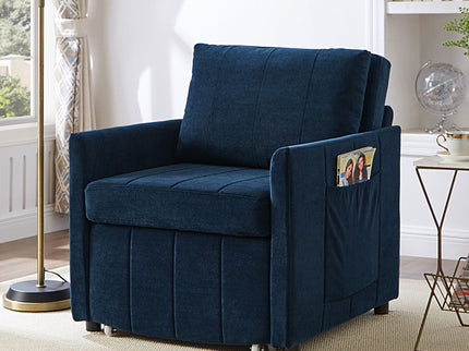 Upholstered Convertible Sleeper Sofa With 5 Position Backrest, Side Pockets, Storage
