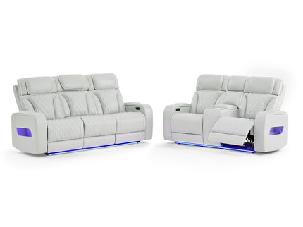 Julian - Power Reclining Sofa With Footrest And LED Lighting - Silver