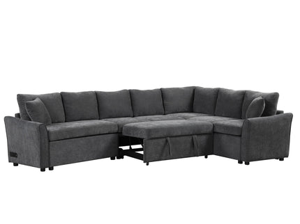 L-Shaped Sofa Convertible Sofa Bed Pull Out Sofa Sleeper With Two Back Pillows, Two USB Ports And Two Power Sockets For Living Room