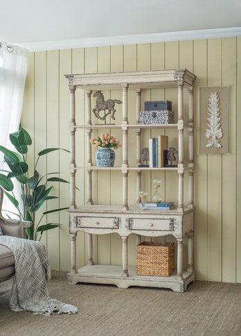 Adela - French Country Bookcase Display Storage Shelf Etageres - Antique White