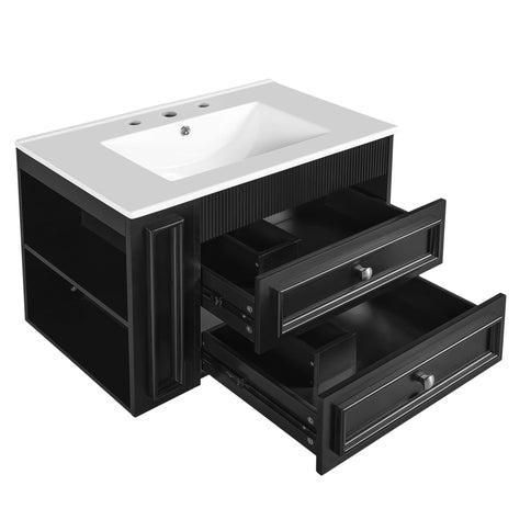 Wall Mounted Bathroom Vanity With 2 Drawers, Sink, Floating Storage Unit