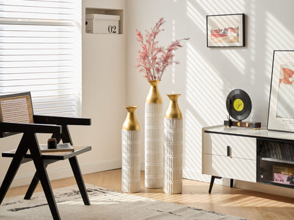 Floor Metal Vases Decorated White Metal Vases (Set of 3) Gorgeous Home Decoration Large Glazed Metal Vases - White