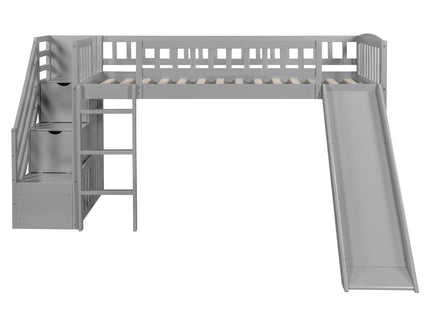 Loft Stairway Bed With 2 Drawers, Convertible Ladder And Slide