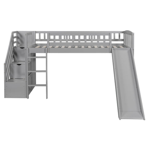Loft Stairway Bed With 2 Drawers, Convertible Ladder And Slide