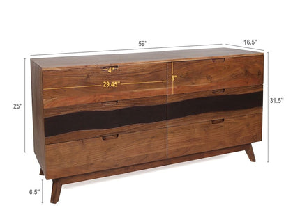 Sierra 6 Drawer Sideboard, Wood Credenza / Cabinets / Chests / Nightstands - Natural Wood / Brown