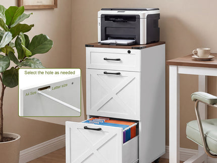 3 Drawer File Cabinet With Wheels, Vertical Rolling Storage For Letter / A4, Printer Stand & Mobile Organizer For Home Office - White