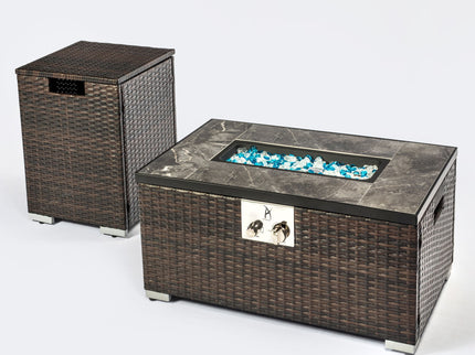 Outdoor Rectangle Fire Pit Table And Propane Tank Cover
