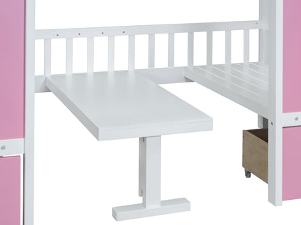 Twin Over Twin Bunk Bed With Changeable Table, Bunk Bed Turn Into Upper Bed And Down Desk