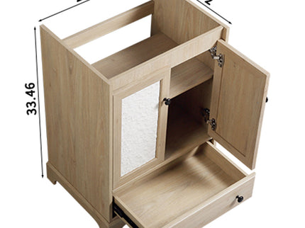 Bathroom Vanity Base, Cabinet With Carved Floral Doors - Natural Wood